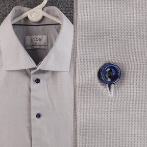 Eton Cotton Slim Extra Long Sleeve Gray Blue Signature Twill 16 Contrast Button